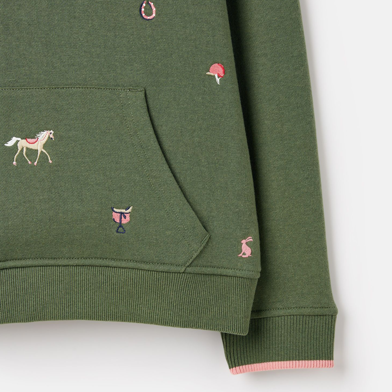Joules Girl's Lucas Embroidered Hooded Sweatshirt - Pony Seaweed-3